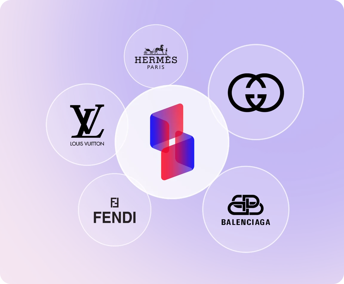 Luxury brand logos orbiting the Swag App mark