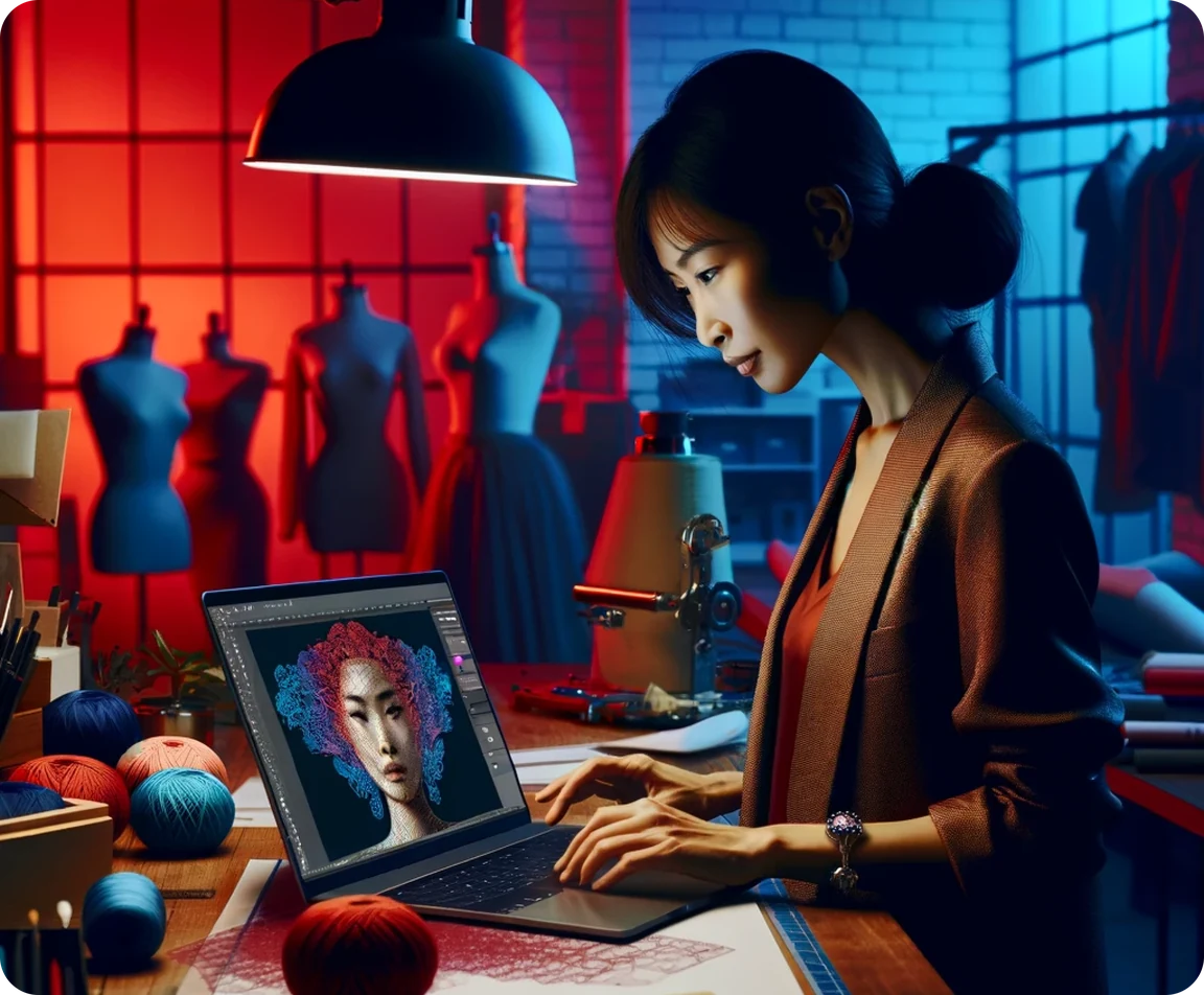 Designer working at a laptop in a studio